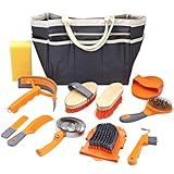 Horse Grooming Kit, Grooming Supplies Includes Horse Brushes and Handbag, Brush Set, Curry Comb, Hoof Pick, Sweat Scraper, Sponge Etc., Suitable Gifts for Riding Enthusiasts Lovers