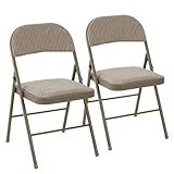 DUMOS 2 Pack Folding Chairs with Padded Cushion and Back - Fabric Stackable Portable Dining Chiars Set, for Home and Office, Conference, Wedding, Party, Patio, Garden, for Indoor Outdoor, Khaki