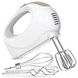 Handmixer - 5 Speed Portable Kitchen Mixer Electric Handheld with 5 Stainless Steel Accessories Whisk, Food Beater, ‌Ivory
