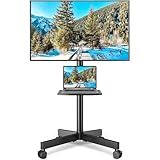 Rolling TV Stand with Shelf for 23-65 inch TVs up to 88lbs, Portable Mobile TV Cart with Silent Wheel, Tilt & Height Adjustable Universal Corner TV Stand for Bedroom, Living Room, Office