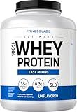 Fitness Labs Whey Protein Powder Unflavored | 5 lbs | 80 oz | Easy Mix Ultimate Supplement | Non-GMO, Gluten Free