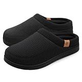 VeraCosy Men's Durable Slippers Memory Foam Matt Black,11-12 US
