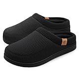 VeraCosy Men's Moccasin Slippers Comfy Soft Durable Slip-on Indoor Memory Foam House Shoes Matt Black,11-12 US