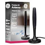 GE Portable HD TV Antenna, Indoor Digital Antenna for 1080p 4K 8K, VHF UHF Channels, 20 Mile Range, Magnetic Base, Compact Travel Design for RV, Camping, Tailgating, Black, 81843