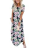ANRABESS Womens Summer Maxi Dress Short Sleeve Casual Loose Long T Shirt Dresses Split Vacation Beach Sundress Travel Outfits Floral Print Small
