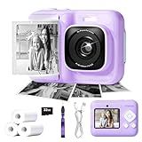 ETIKEZ Kids Camera, 1080P Instant Digital Print Camera for Kids, Christmas Birthday Gifts for 4 5 6 7 8 9 10 Year Old Girls Boys, Portable Toy with 32GB SD Card & 3 Rolls Printing Paper, Purple