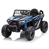 TOBBI 12V Kids Ride On Car Toy, Toddlers Electric Off-Road Truck, Battery-Powered 4 Wheels Vehicle to Drive with 25W Dual Motors/Safety Belt/Horn/Music & LED for Chirdren Aged 3-6 Years-Blue