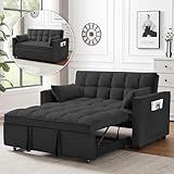 tiramisubest Sleeper Sofa Bed,55'' Convertible Pull Out Couch with Side Pockets,Velvet Fabric Loveseat Sleeper Sofa with Adjustable Backrest for Living Room,Apartment(Black)