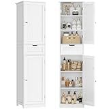 TEENFON 67" H Tall Bathroom Cabinet with 2 Doors & 1 Drawer, Narrow Bathroom Storage Cabinet with Adjustable Shelves, for Living Room, Entryway, Kitchen, White