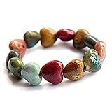 Zittop Bracelet Colorful Ceramic Handmade Simple Ethnic Style Variety of Shapes Elastic Hand Chain for Women (Heart type)