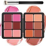 LSxia 12 Colors Cream [Blush] Makeup Palette for Cheeks - All in One Blush Makeup Palette Kit with Brush, Natural Matte Long Wearing, Waterproof Blendable Face Make Up Pallete (#01)