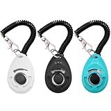 Dog Training Clicker with Wrist Strap Durable Lightweight Easy to Use,Pet Training Clicker for Cats Puppy Birds Horses,Perfect for Behavioral Training 3-Pack (Black,White and Water Lake Blue) (3)