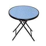 Abba Patio Bistro Table,18" Round Folding Side Table with Tempered Glass Tabletop,Small End Table for Outdoor Indoor Yard Garden Balcony Coffee,Blue