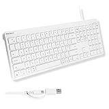 Macally USB C Wired Keyboard for Mac (USB C + USB A) – Full Size Keyboard with 22 Shortcuts, Quiet Typing, for MacBook, iMac, Mac mini, iPad – White