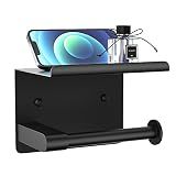 GLNLQ Matte Black Toilet Paper Holder with Shelf, Fits Mega Rolls Size