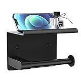 GLNLQ Matte Black Toilet Paper Holder with Shelf, Fits Mega Rolls, Rustproof Stainless Steel, Self Adhesive Wall Mount Toilet Paper Roll Holder, for Bathroom, Washroom, Kitchen, RV