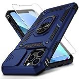for iPhone 11 Pro Case with Camera Lens Cover HD Screen Protector, 10 FT Military Grade Drop Protection, Magnetic Ring Holder Kickstand Protective Phone Case for iPhone 11 Pro 5.8 inch, Navy Blue