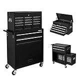TUFFIOM 8-Drawer Rolling Tool Chest, Tool Storage Cabinet w/Lockable Wheels, Detachable Top, Drawers & Side Hooks, Mechanic Tool Organizer Box for Garage Warehouse Repair Shop