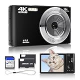 Black Digital Camera 2025 Upgrade 4K 44MP Digital Cameras for Teens, Digital Point and Shoot Camera for Kids with 16X Zoom, 64GB SD Card, Compact Small Camera for Boys Girls Teens Kids Gift