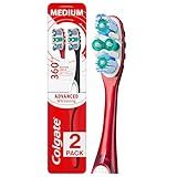 Colgate 360 Optic White Advanced Whitening Toothbrush, Adult Medium Toothbrush with Whitening Cups, Helps Whiten Teeth and Removes Odor Causing Bacteria, 2 Pack