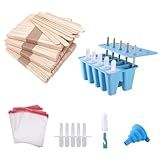 Popsicle Mold with 200 Sticks, 200 Bags, 10 Reusable Sticks, 10-Count Silicone Ice Pop Maker, Easy-Release Homemade Ice Cream Mold, Funnel and Brush