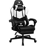 GTRACING Gaming Chair, Video Gaming Chair with Footrest, 135° Recline Ergonomic High Back Computer Chair, Linkage Armrest, Swivel Adjustable Office Chair for Adults (White)