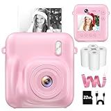 Instant Camera, Dual-Lens Kids Camera Instant Print for Boys Girls Christmas Birthday Gifts, 1080P Digital Cameras for Kids Teens with Print Paper, 32GB Card, Toddle Toy for Age 4-12 Years(Pink)
