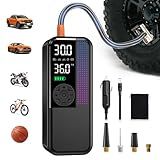 Tire Inflator Portable Air Compressor, 150 PSI Cordless Air Pump, Dual Power 6000mAh, 12V DC Car Plug, Fast Inflation 24L/Min, Auto Shut-Off, LED Light, 4 Preset Modes for Car, Bike, Motorcycle, Balls