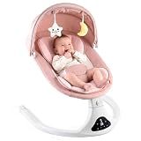 Electric Baby Swing with Remote Control,5 Speeds&Portable&Cozy(0-12M,Pink)