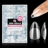 UNA GELLA Short Almond Nail Tips, 312pcs Short Almond Gel Nail Tips Shape Pre Etched Press On Nails Clear Acrylic Fake Nails No C Curve for Full Cover Nails Extension Home Art DIY Salon 12 Sizes