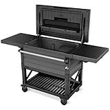 Keter Outdoor Rolling Patio Cooler and Insulated Beverage Cart 89.8 Quart Capacity with Fold Down Shelf for Glassware with Built in Bottle Opener