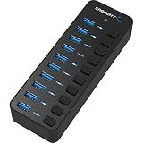 SABRENT 10-Port 60W Powered USB 3.0 Hub, Power Switches & LEDs (HB-BU10)
