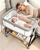 feelogos Baby Bassinets Bedside Sleeper with Wheels and Mattress, Cosleeping Baby Bed with Storage, Co-Sleeper Bassinet Attach to Bed, Bed Side Crib with Breathable Mesh, Height Adjustable(Gray)