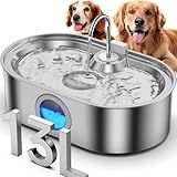 3.4Gal Dog Water Fountain for Large Dogs, 13L Stainless Steel Large Pet Fountain with Deeper & Wider Drinking Area, Automatic Dog Water Bowl Dispenser with Water Window