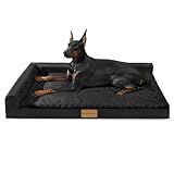 Patas Lague Orthopedic Dog Bed Large Sized Dog 36''X24'', Waterproof L Bolster Medium Pet Sofa Beds with Removable Washable Cover, Soft Comfortable Pet Couch Crate Mat with Nonskid Bottom, Black