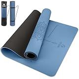 Yoga Mat Non Slip TPE Thick Yoga Mat with Alignment Mark, Large Size 72"L x 32"W x 0.32"Th or 0.24"Th, Anti-Tear Exercise & Fitness Mat for Yoga, Pilates & Floor Workouts (Blue Black, Thickness-8mm)