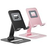 Nulaxy 2 Pack Dual Folding Cell Phone Stand, Fully Adjustable Phone Holder for Desk, Compatible with iPhone 17 16 15 14 13 12 11, Nintendo Switch, All Phones, Black & Rose Gold
