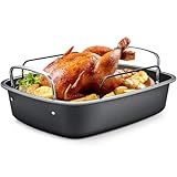 Nonstick Turkey Roasting Pan with Rack - 17×13 Inch Extra Large Roaster Pan, Deep Turkey Tray for Oven, U-Shaped Rack, Wider Handles, Ideal for Ovens, Thanksgiving, and Christmas