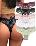 Justgoo Lace Thongs for Women T-back Low Waist Underwear Panties