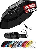 Windproof Travel Umbrella - Compact & Withstands Winds up to 85MPH, Strongest Premium Auto Folding Umbrella for Rain and Sun - Durable, Light & Portable for Women & Men, Fits Backpack & Cars