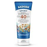 Badger Sport Mineral Sunscreen, Reef Safe, SPF 40, 98% Organic with Zinc Oxide, Water Resistant, Hawaii Reef Act 104 Compliant, Unscented & Hypoallergenic, For Sports & Adventures, 2.9 fl oz