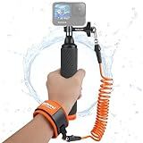 Action Camera Non-Slip Handler Floating Hand Grip Holder Mount + Steel-cored Safety Wrist Strap for GoPro Sony Insta360 Olympus Akaso Underwater Camcorder Diving Surfing Snorkeling Rafting Kayak Scuba
