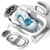 AVIDOR Baby Bathtub,Collapsible Baby Bathtub for Newborn to Toddler,Durable Essential Infant Bath Tub,Portable Travel Baby Tub with Soft Bath Net,No-Slip Feet and Dinosaur Shaped (Grey)