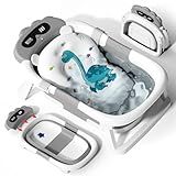 AVIDOR Baby Bathtub,Collapsible Bathtub for Newborn to Toddler,Durable Essential Infant Bath Tub,Portable Travel Baby Tub with Soft Bath Net,No-Slip Feet and Dinosaur Shaped (Grey)
