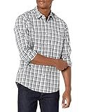 Amazon Essentials Men's Regular-Fit Long-Sleeve Casual Poplin Shirt, Grey Plaid, Large