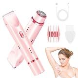 Bikini Trimmer for Women, 2 in 1 Electric Razors for Women, Dermave Bikini Shaver, IPX7 Waterproof & Easy Cleaning, Ceramic Blade, 120 Min Cordless Runtime, Ultra Low Silent(Pink).