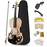 Beginner Violin 4/4 Full Size, Violin 4/4 with Case & Rosin Padded Shoulder Rest, Wood Fiddle with Mute & Electronic Tuner, Bridge & Extra Strings, Ready to Play for Teens & Adult, Painted 1