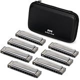 JDR Harmonica Set of 7 Key of C D E F G A and Bb 10 Holes 20 Tones Blues Harp Diatonic Mouth Organ with EVA Protective Case for Adults Beginner Professionals Silver