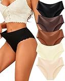 FINETOO Seamless Underwear for Women High Waisted Panties Scalloped Edge Sexy Cheeky Bikini No Show Briefs S-XXL 5 Pack