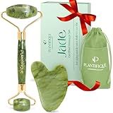 PLANTIFIQUE Jade Roller & Gua Sha Set – Real Jade Facial Tools for Skin Care Routine – Certified Face Massager for Radiant Skin